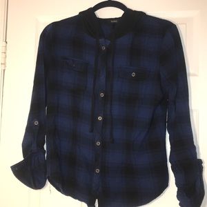 Blue/Black Plaid Button-Up Hoodie